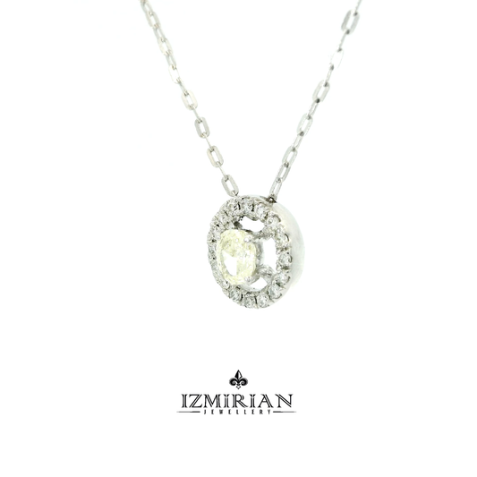 Oval Yellow Diamond Halo Necklace