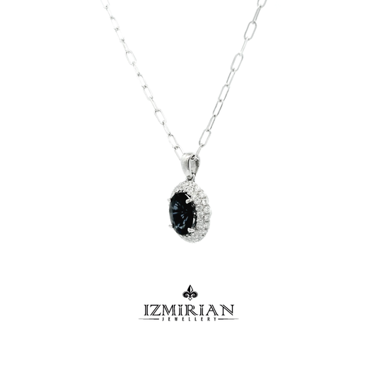 Diamond Halo Sapphire Necklace