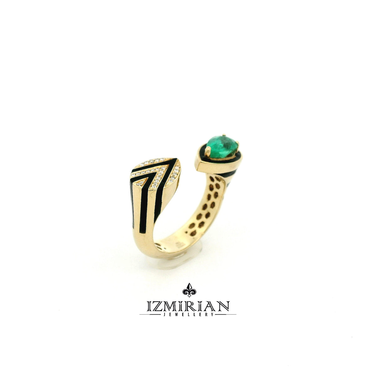 Emerald and Diamond Open Cuff Ring