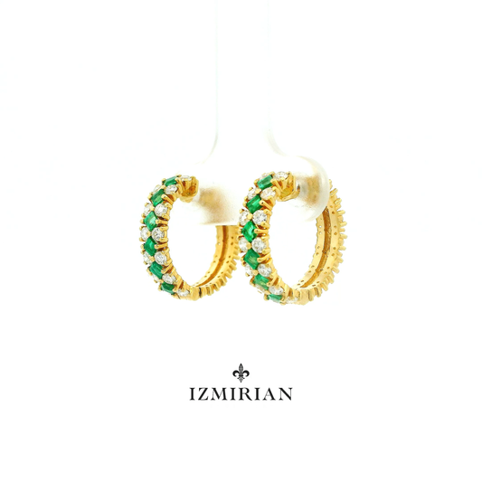 Emerald Checkered Diamond Hoop Earrings