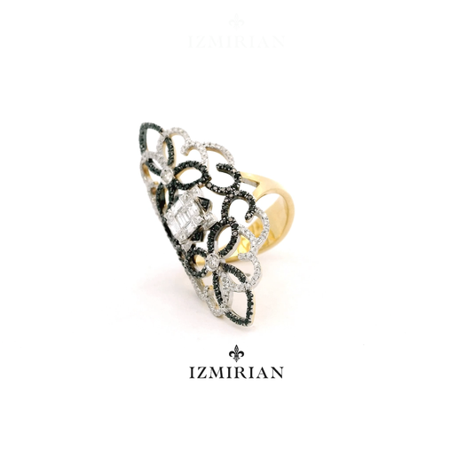 Ornate Black and White Diamond Ring
