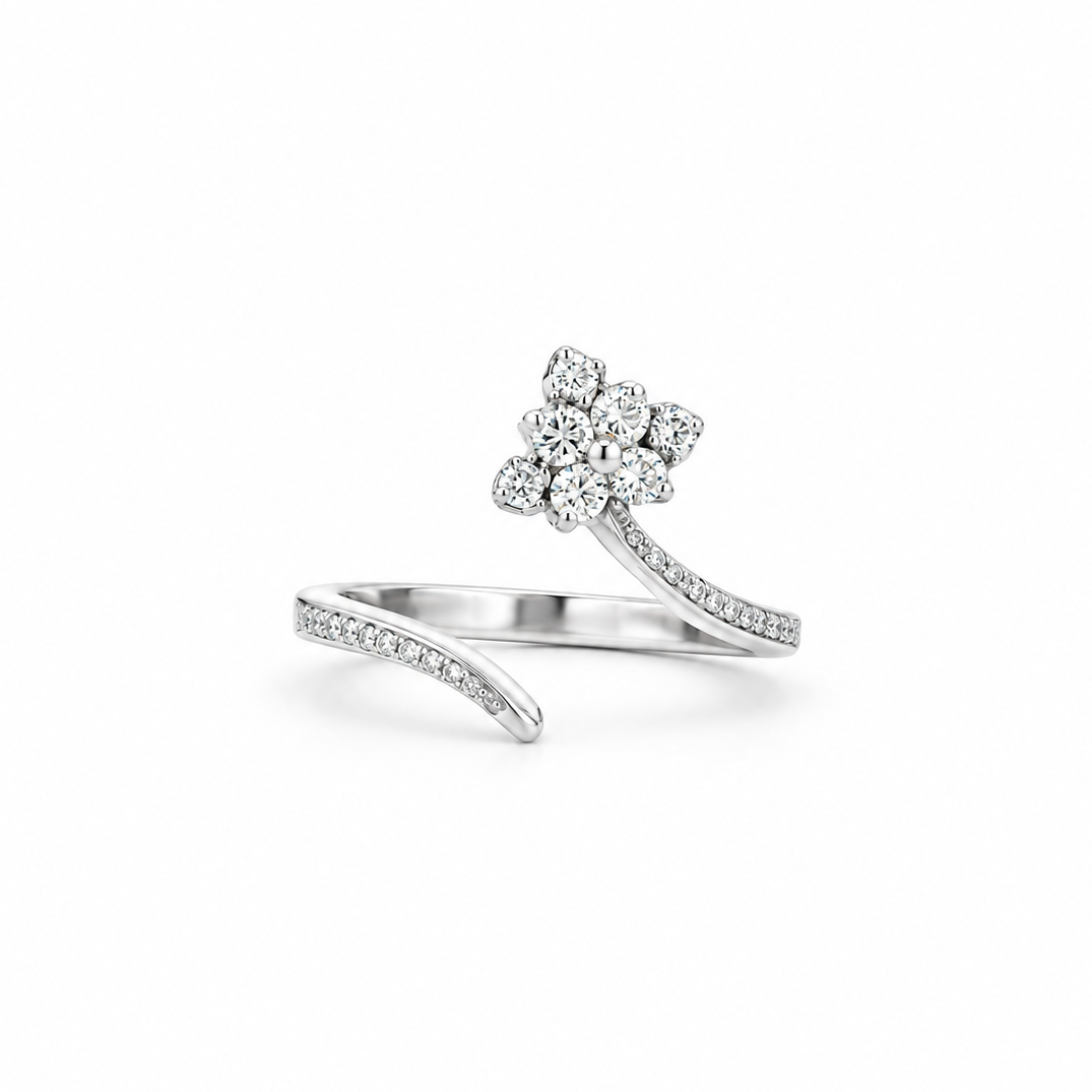 Diamond Flower Open Ring in white gold