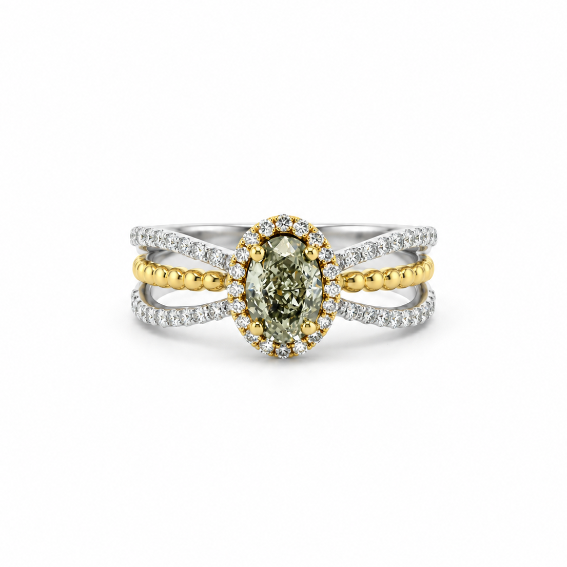 Two-Tone Oval Diamond Halo Ring