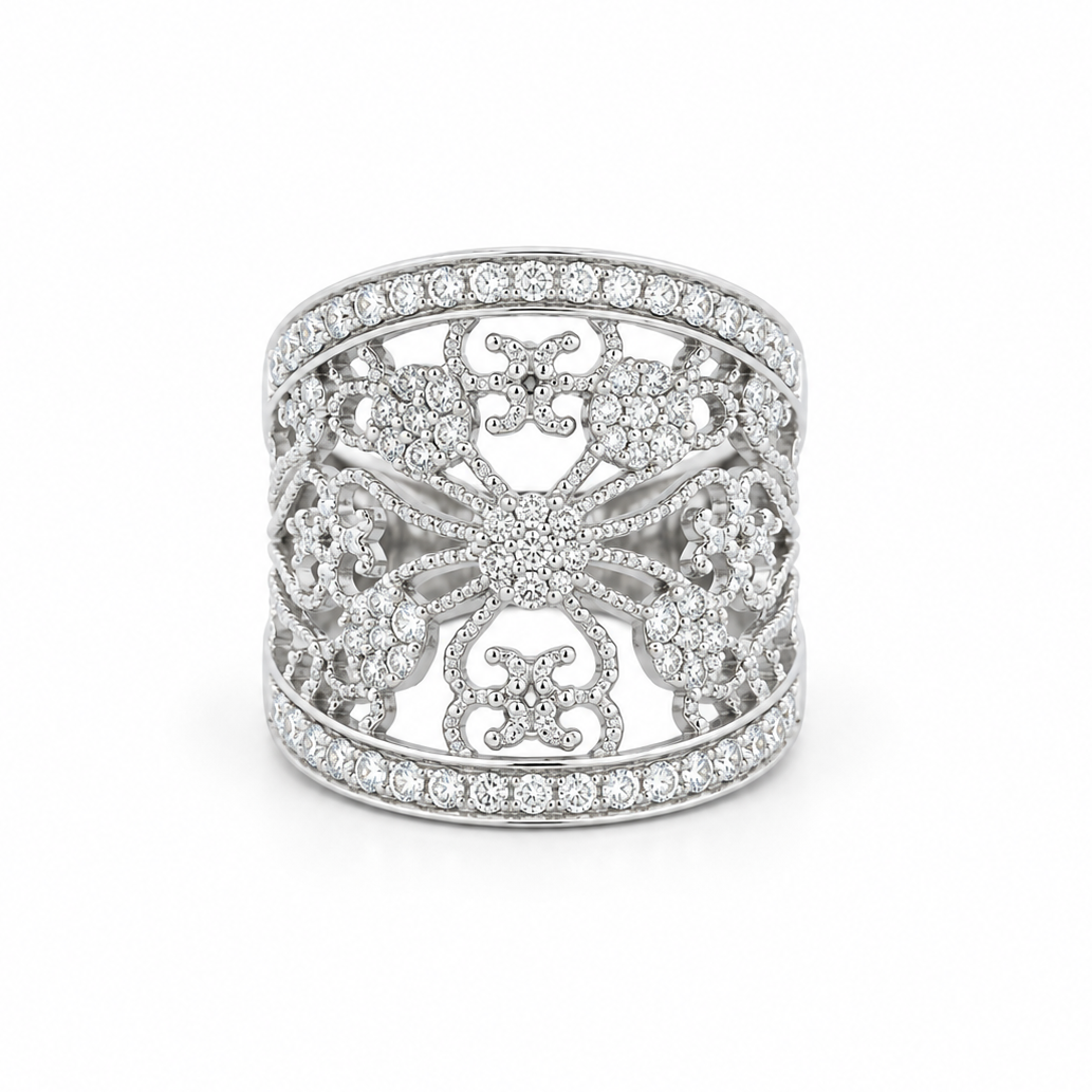 Diamond Lace Wide Ring in white gold