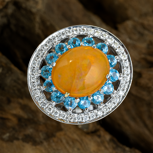 Opal Cabochon Radiant Diamond Ring