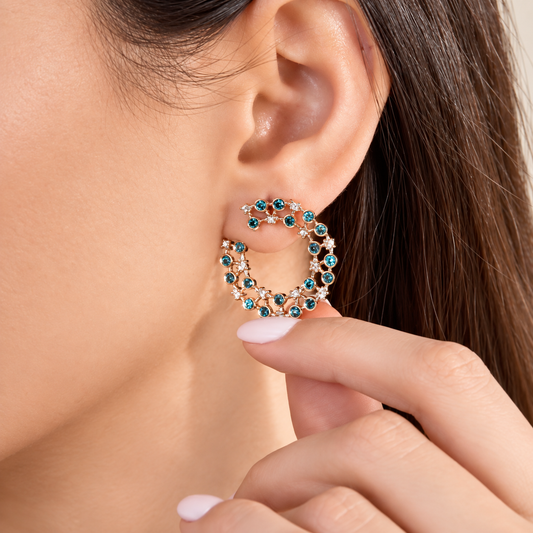 Blue Diamond Open Hoop Earrings