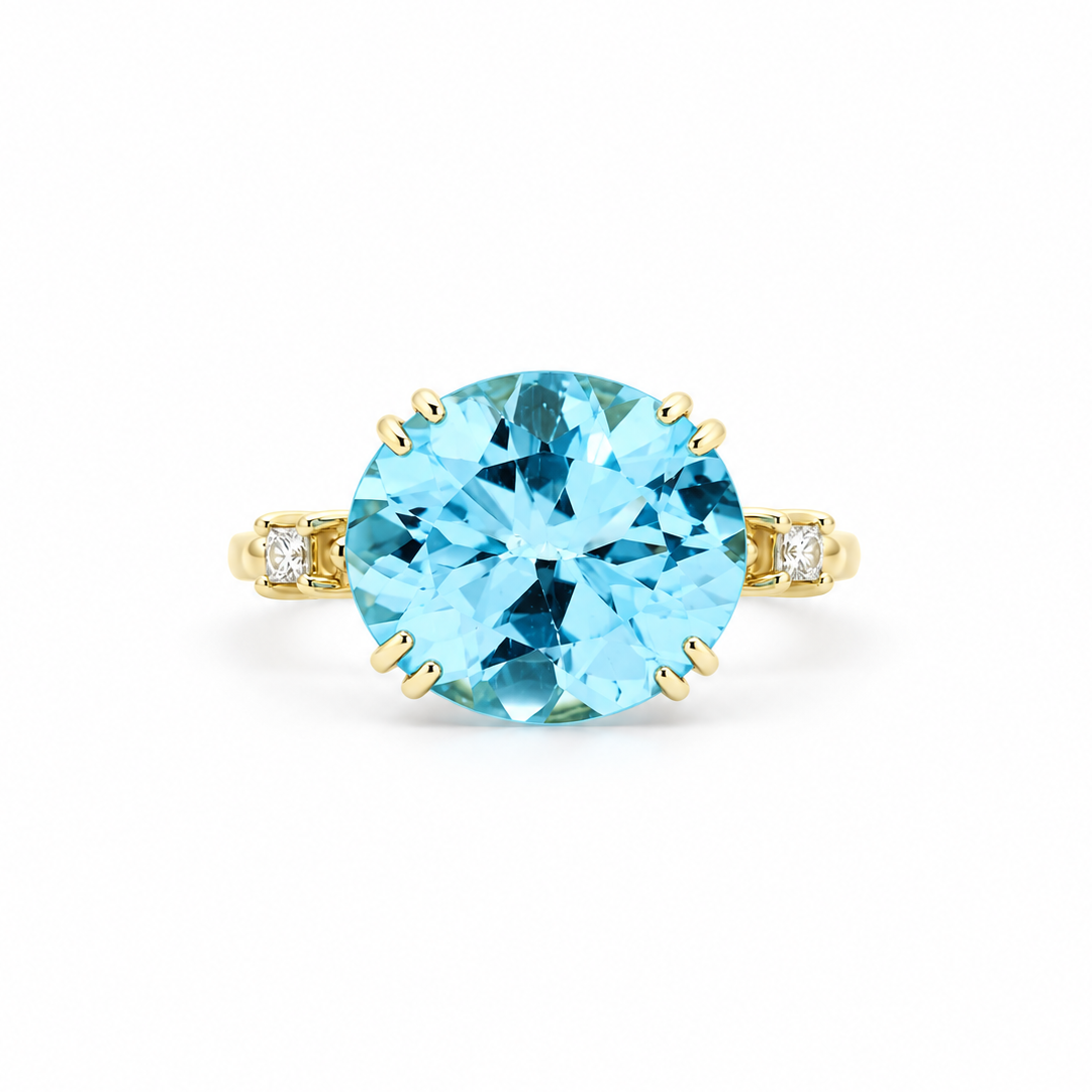 Topaz Beaded Diamond Ring in yellow gold