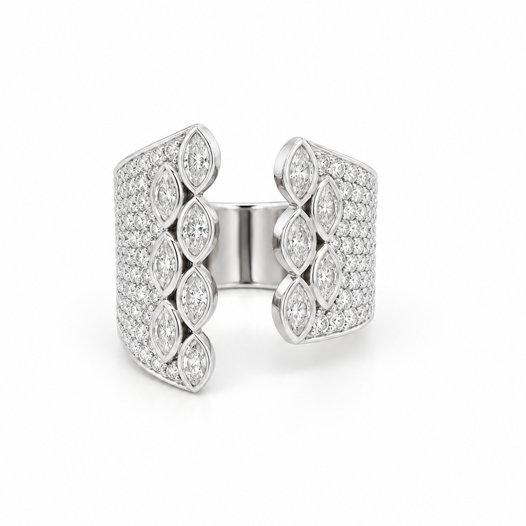 Marquise Diamond Pavé Cuff Ring in white gold