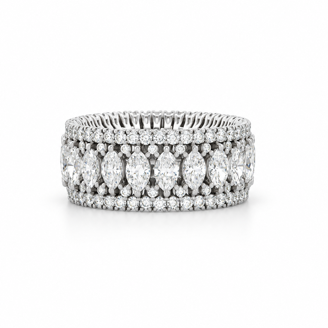 Wide Marquise Diamond Eternity Band in white gold