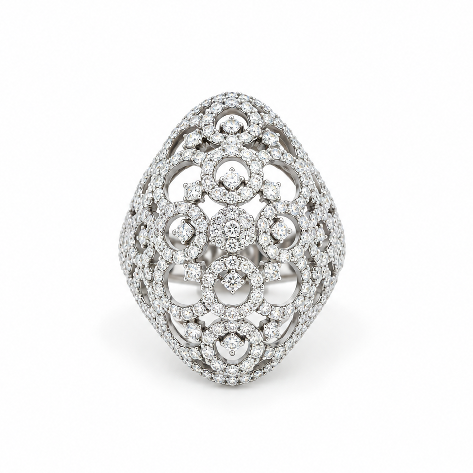 Diamond Filigree Dome Ring in white gold