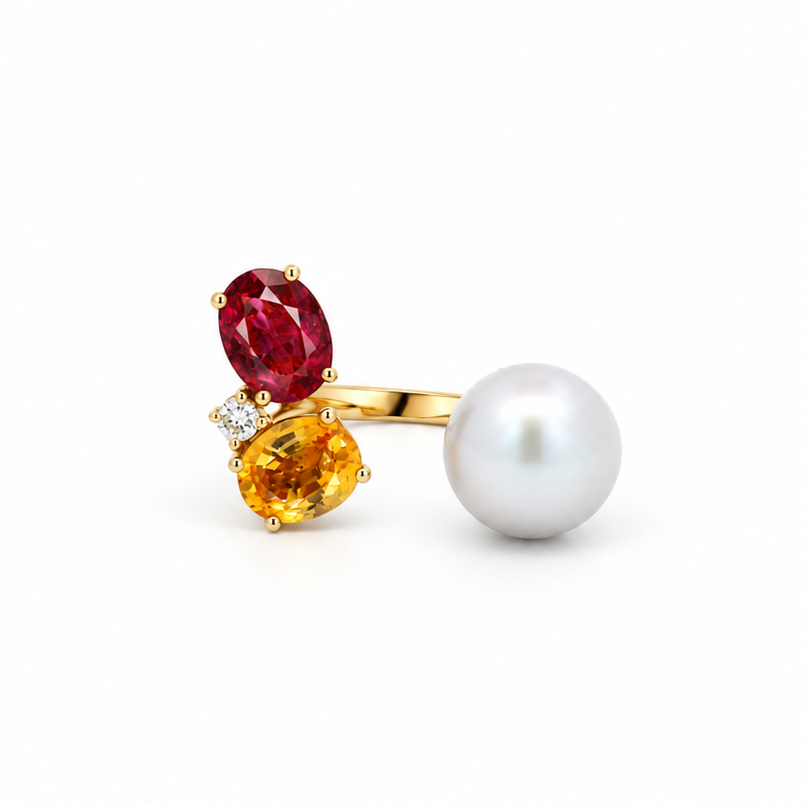Trinity Pearl Diamond Ring in rose gold