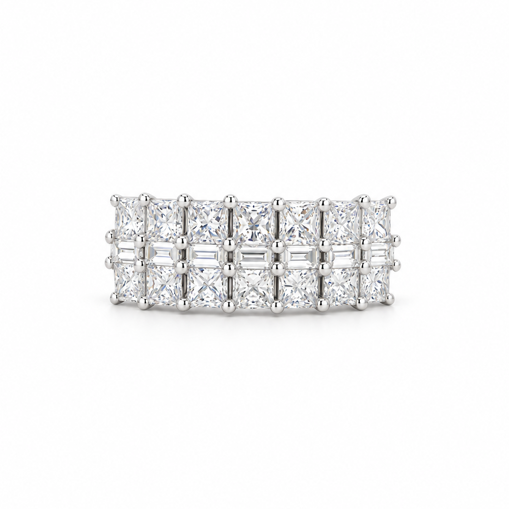 Classic Three-Row Diamond Ring in white gold