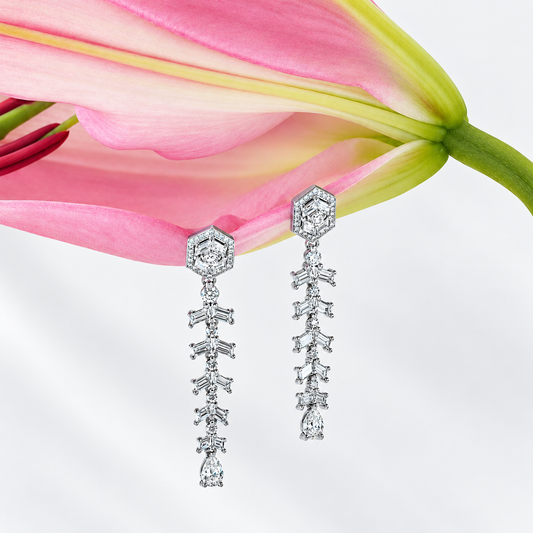 Hexagonal Chevron Diamond Drop Earrings