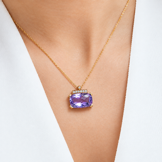 Amethyst and Diamond Bar Pendant Necklace
