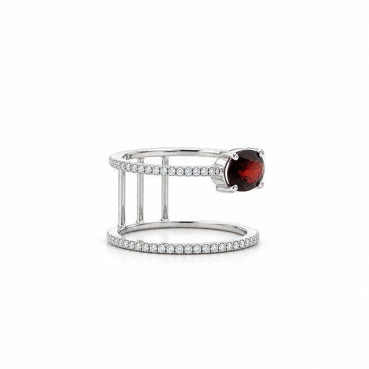 Floating Deep Garnet Diamond Ring