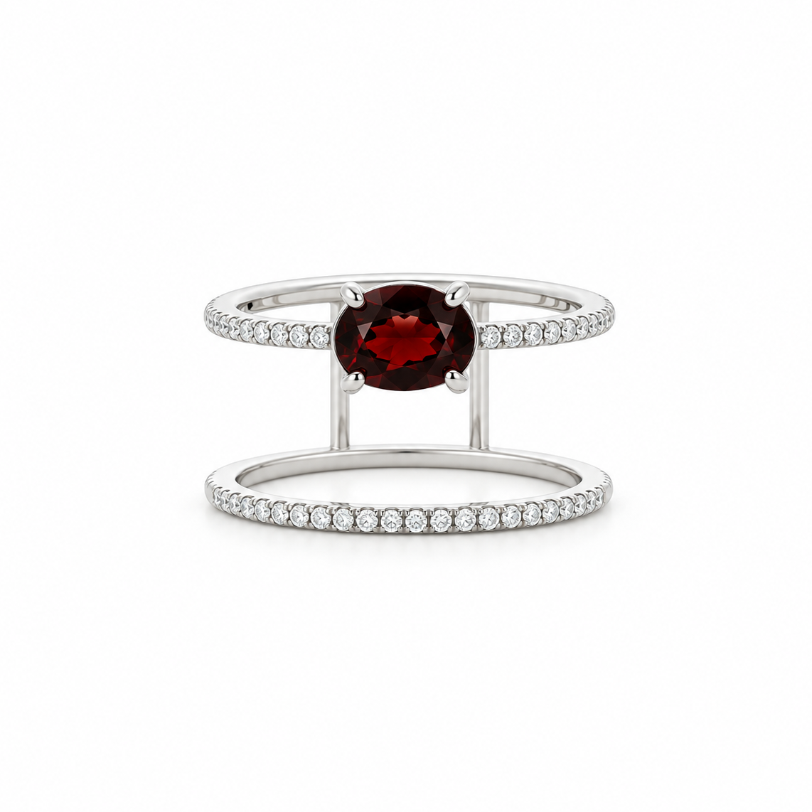 Floating Deep Garnet Diamond Ring in white gold