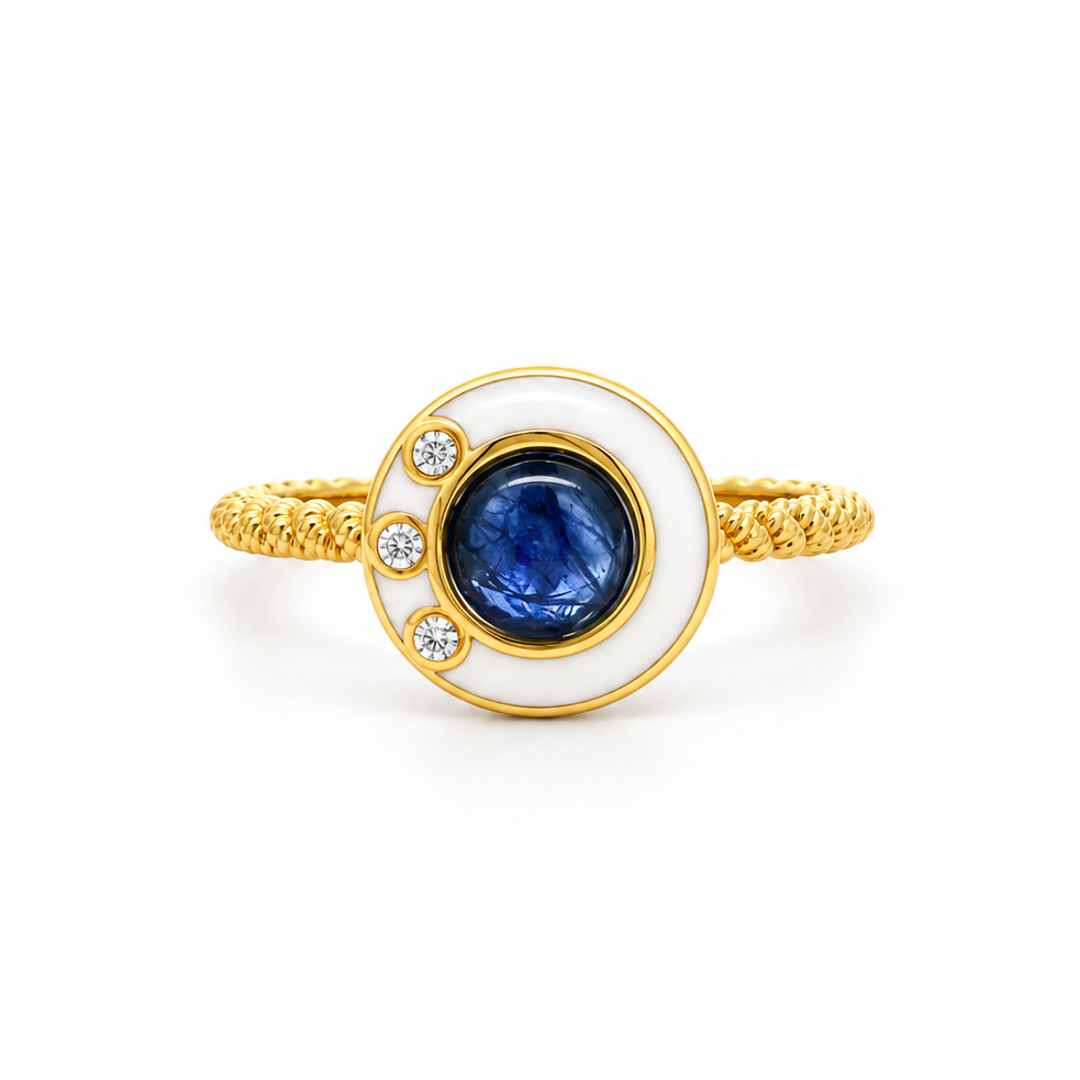 Cabochon Sapphire Medallion Diamond Ring in yellow gold