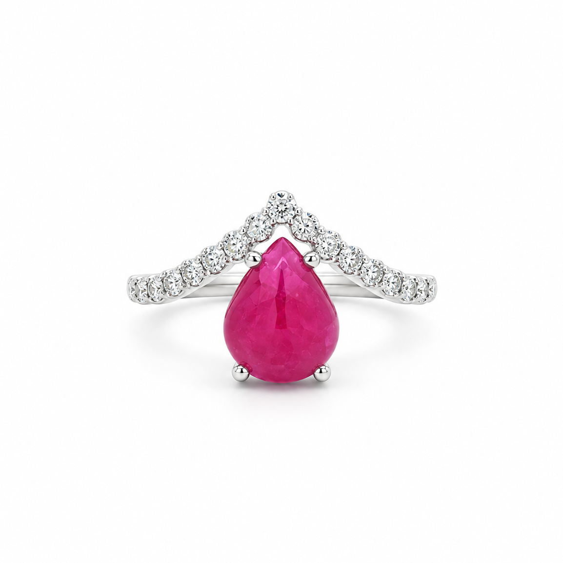 Ruby Cabochon Chevron Diamond Ring in white gold