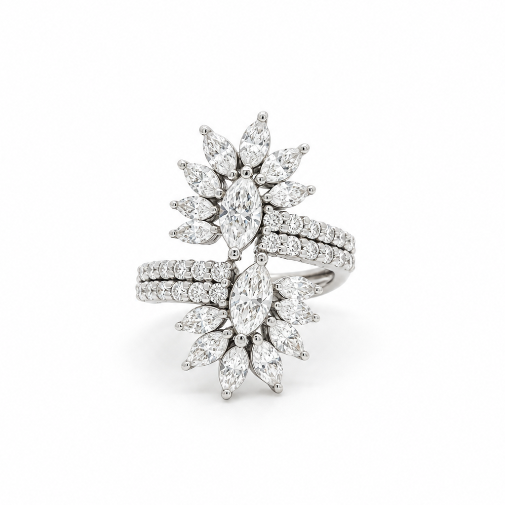 Marquise Crown Diamond Wrap Ring in white gold