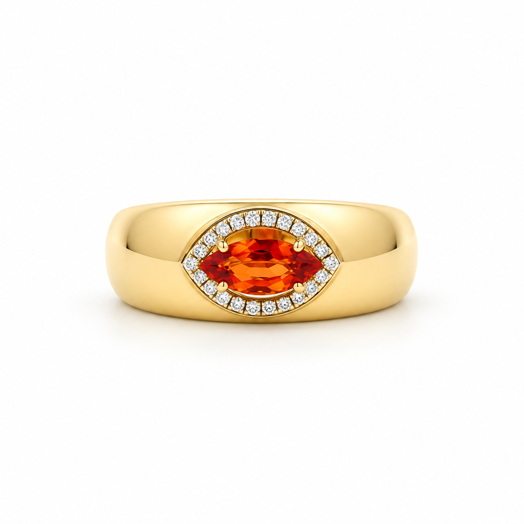 Fiery Marquise Halo Diamond Ring in yellow gold