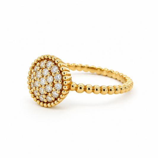 Beaded Gold Diamond Cluster Ring
