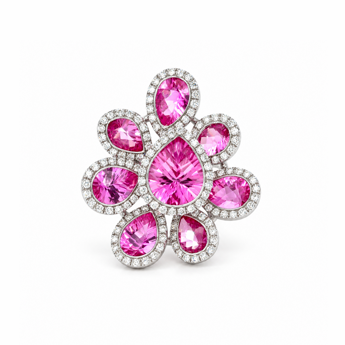 Pink Sapphire Flower Diamond Ring in white gold