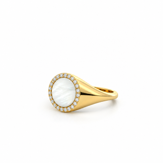 Mother-of-Pearl Halo Signet Diamond Ring