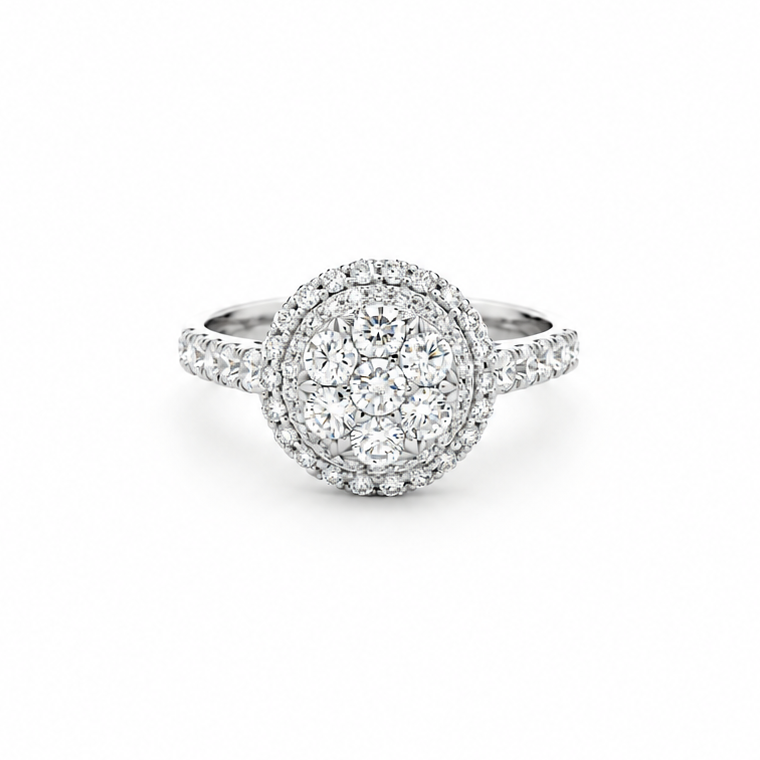 Diamond Cluster Halo Ring in white gold