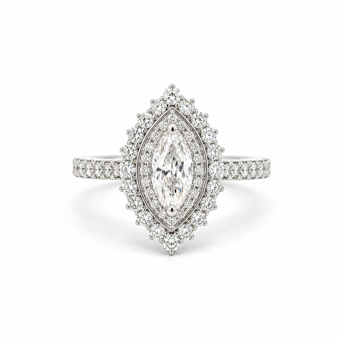 Marquise Diamond Halo Ring in white gold