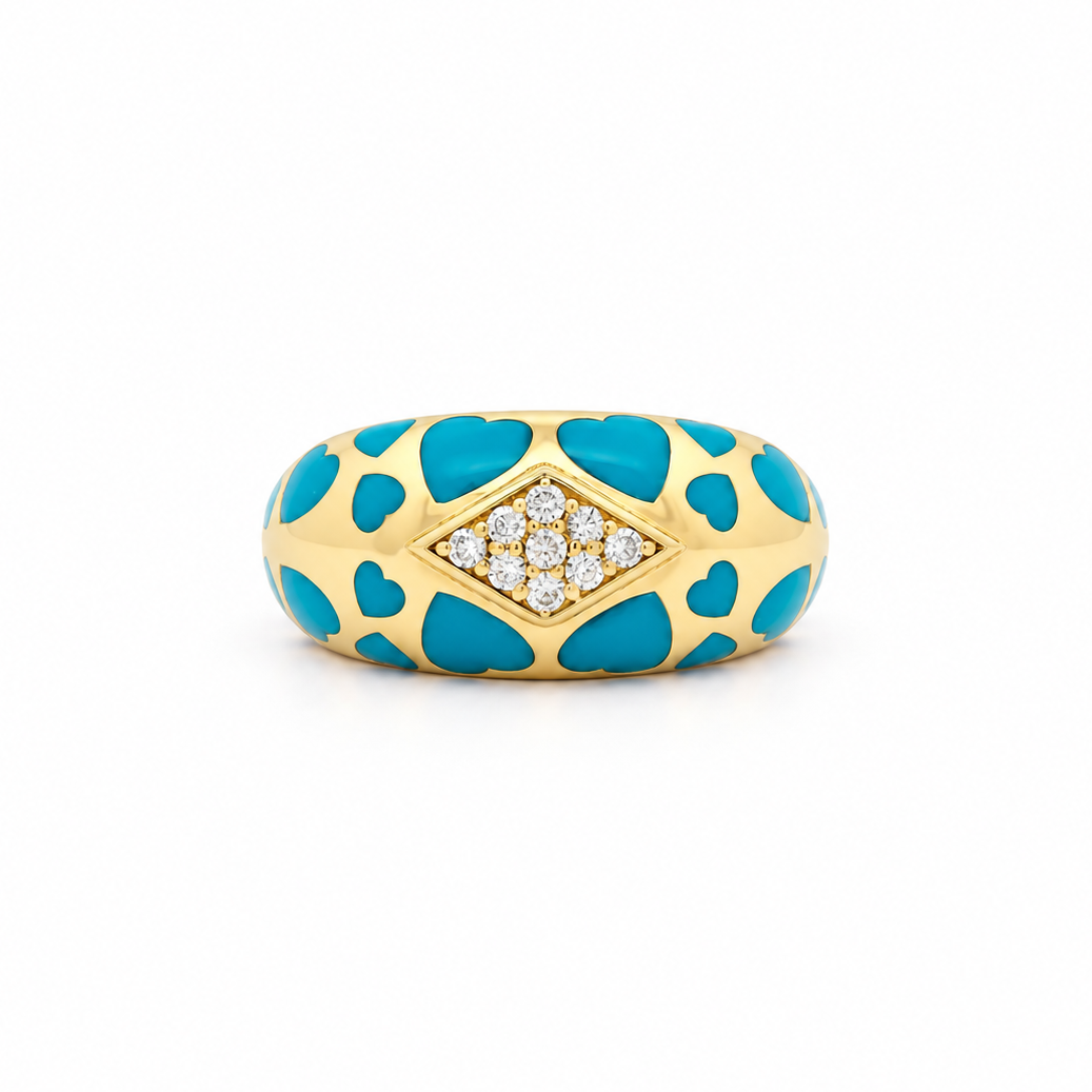 Enamel Hearts Diamond Ring in yellow gold