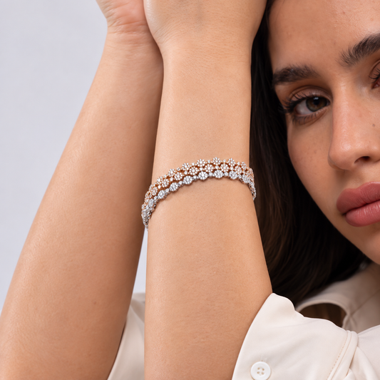 Diamond Line Cluster White Gold Bracelet