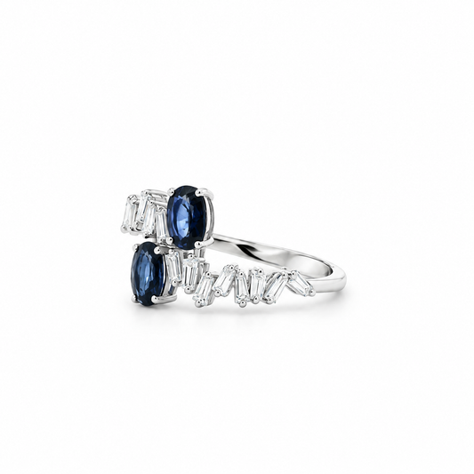 Sapphire Baguette Wave Diamond Ring