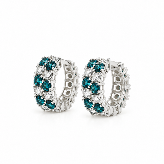 Striped Blue Diamond Hoop Earrings
