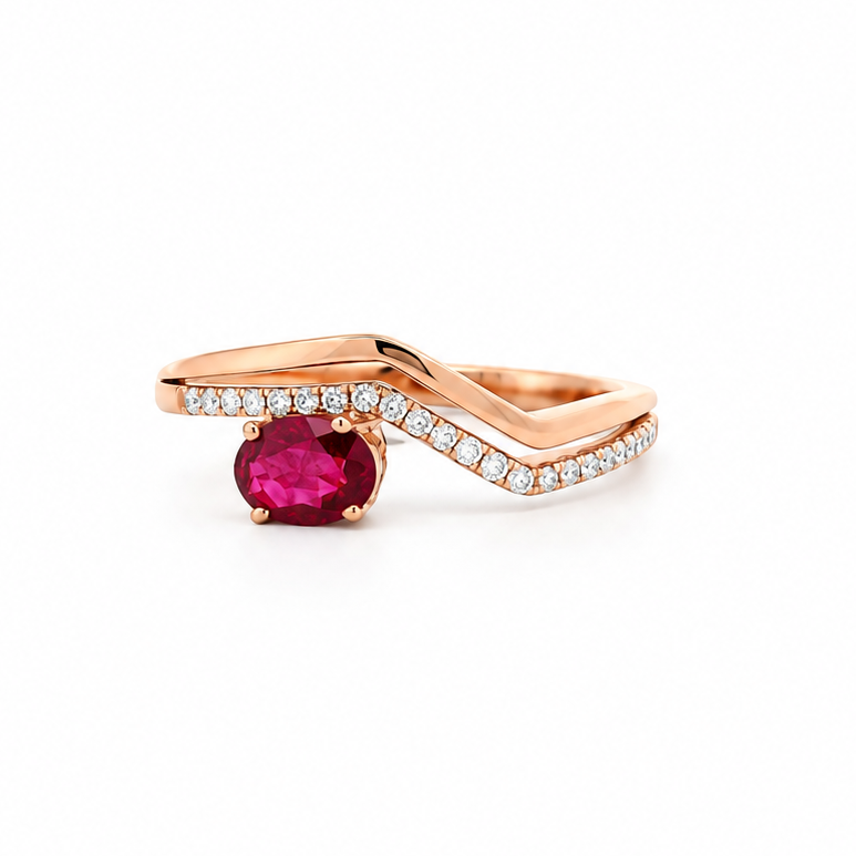 Ruby Chevron Diamond Ring in rose gold