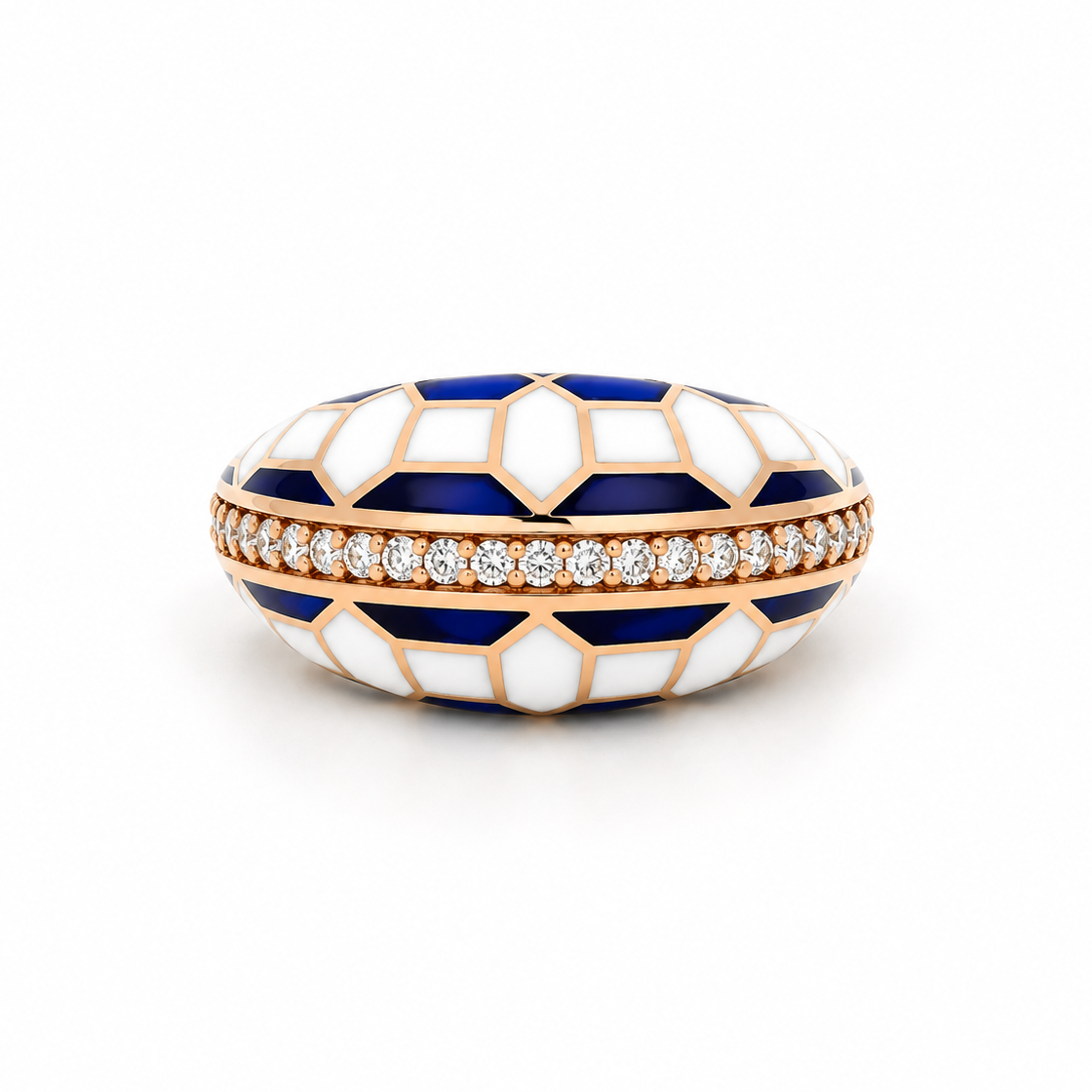 Geometric Enamel Dome Diamond Ring in rose gold