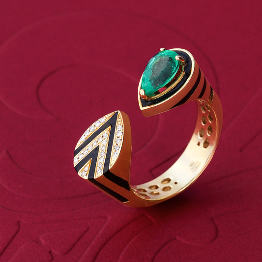 Emerald and Diamond Open Cuff Ring