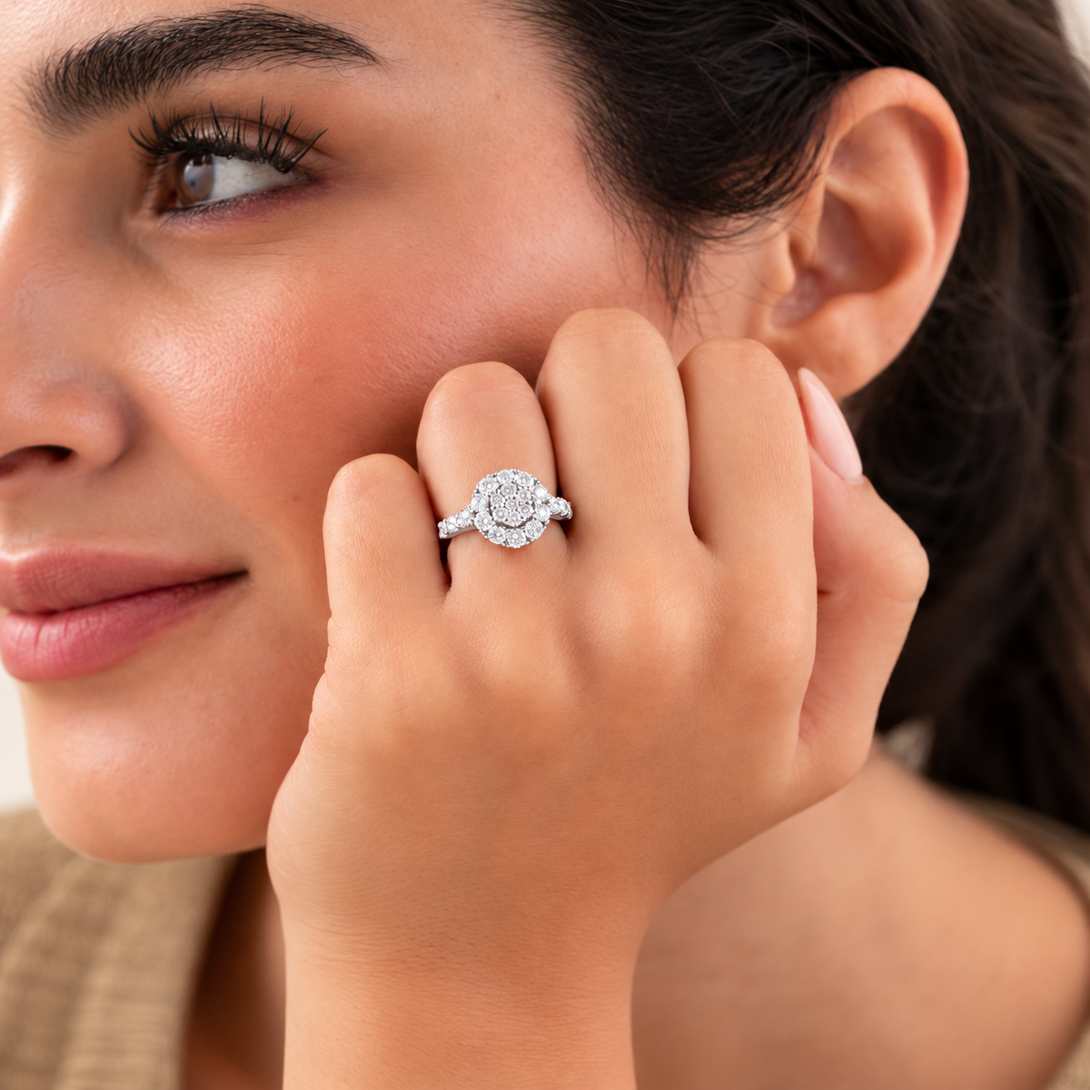 Rosette Diamond Cluster Ring