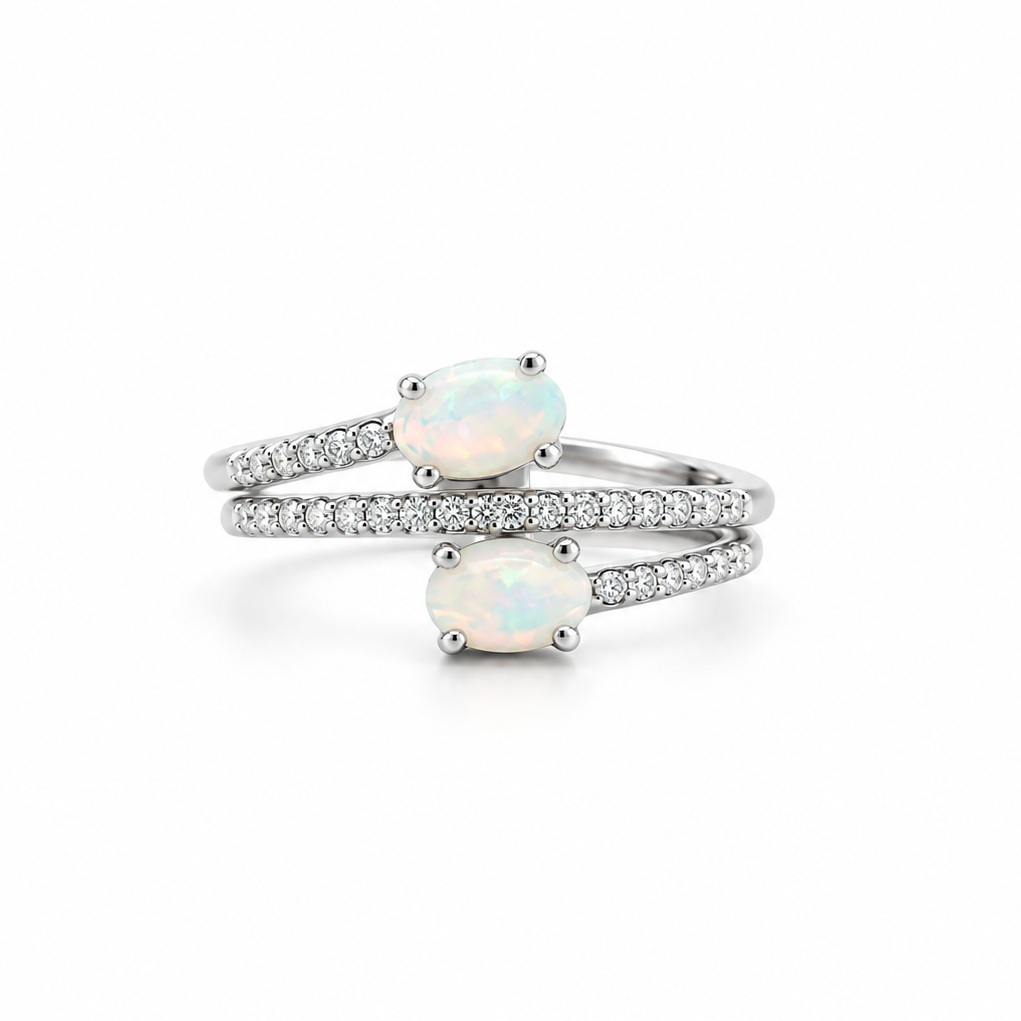 Duo Opal Diamond Ring in white gold
