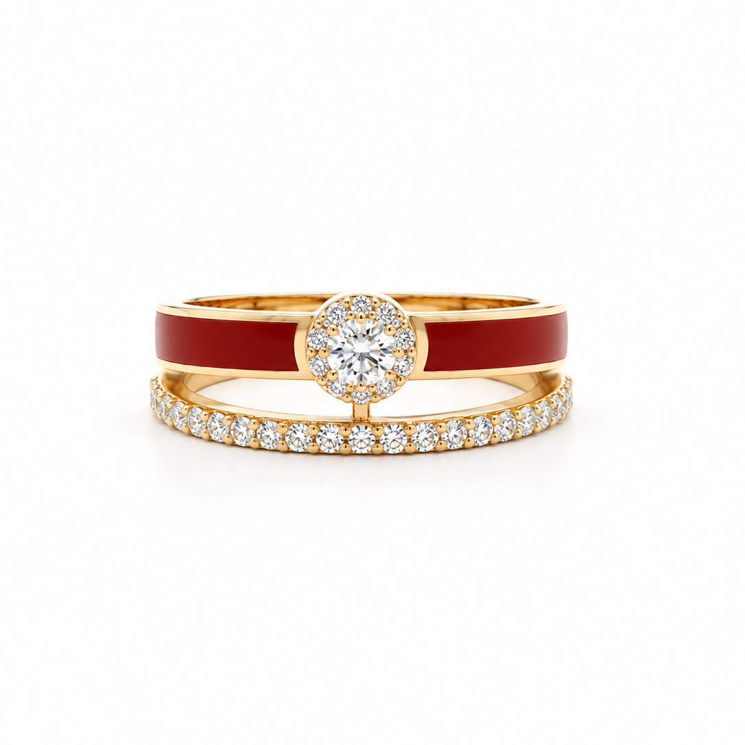 Dual Diamond Enamel Ring in rose gold