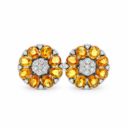 Citrine Floral Diamond Stud Earrings