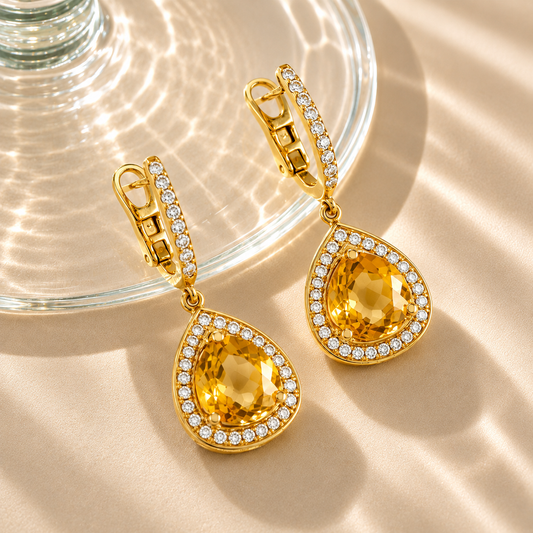 Citrine Drop Diamond Earrings