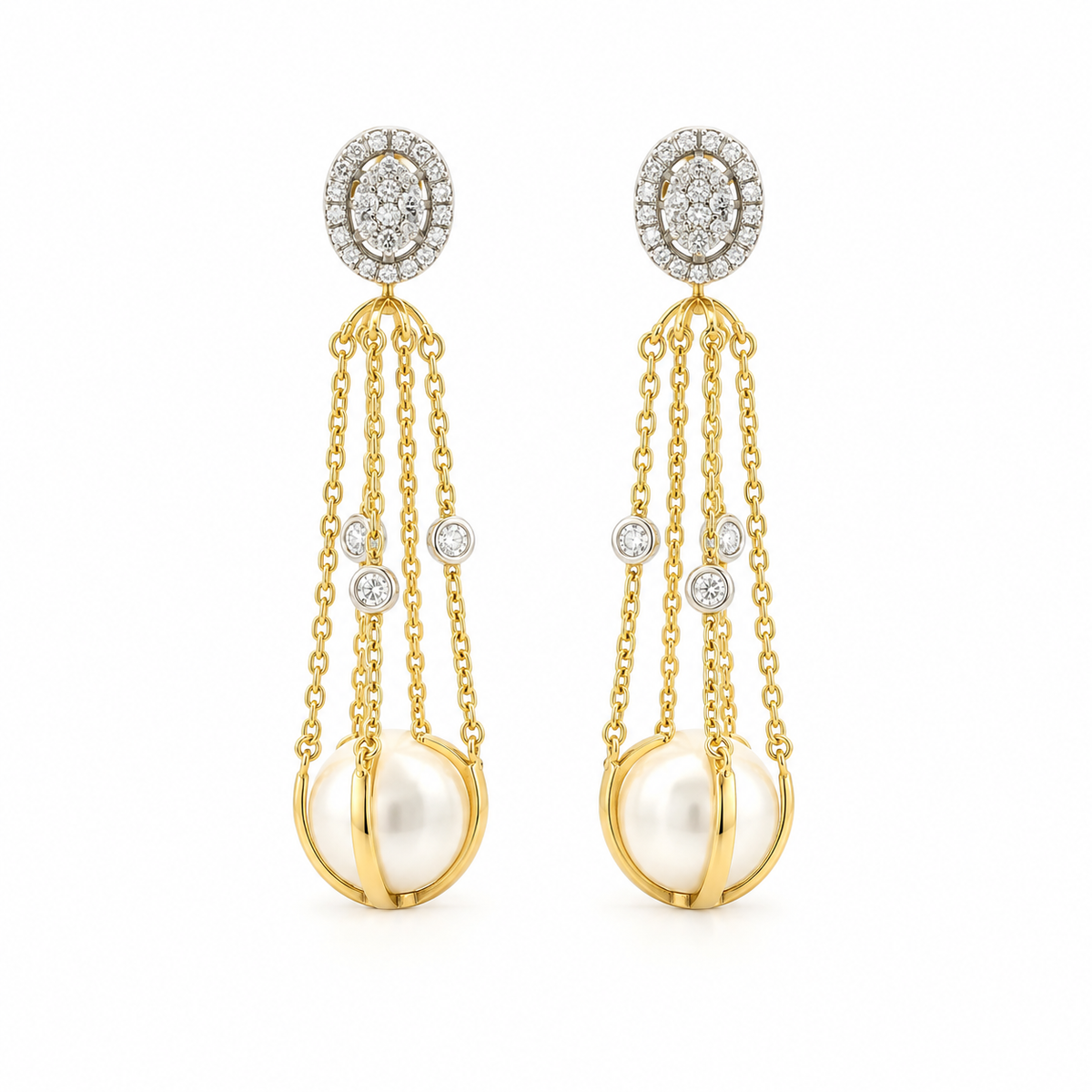 Swinging Pearl Diamond Earrings
