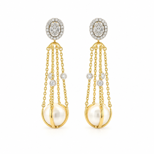 Swinging Pearl Diamond Earrings