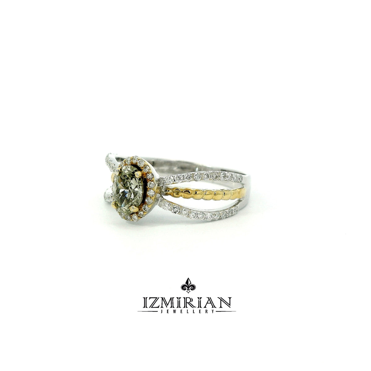 Two-Tone Oval Diamond Halo Ring