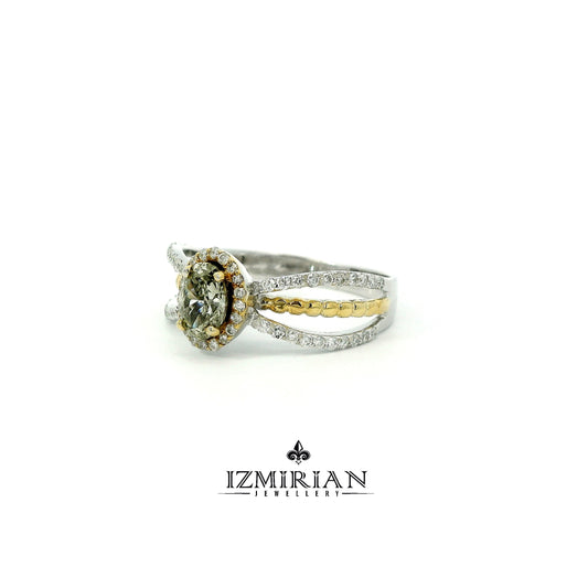 Two-Tone Oval Diamond Halo Ring