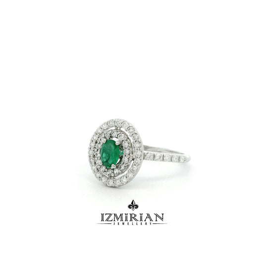 Emerald Double-Halo Diamond Ring