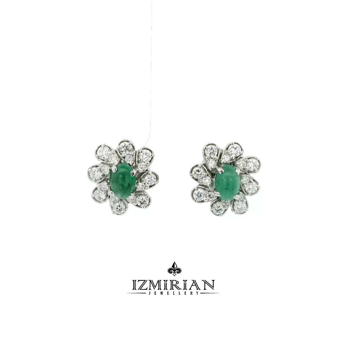 Emerald Cabochon Floral Diamond Studs