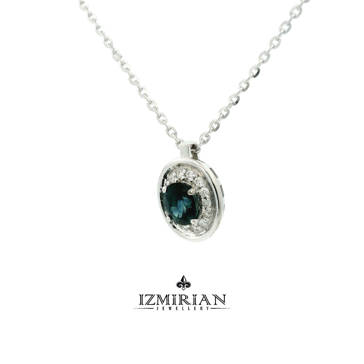 Oval Sapphire Halo Diamond Necklace