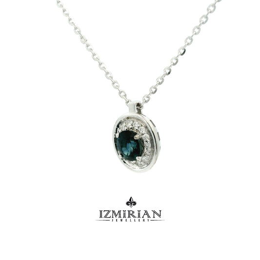 Oval Sapphire Halo Diamond Necklace