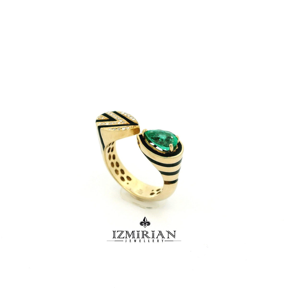 Emerald and Diamond Open Cuff Ring